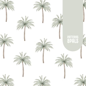 Patrón de palmera sin costuras, neutro, para uso comercial y personal, acuarela de verano, descarga digital.