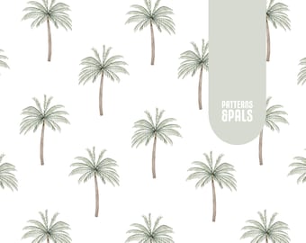 Palm Tree Seamless Repeat Pattern Neutral for Commercial and Personal Use, Summer Watercolor Digital Download File