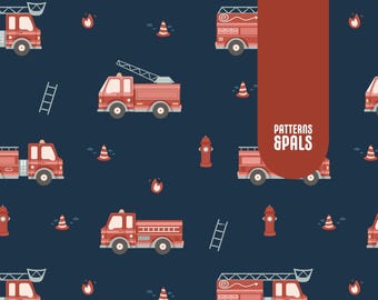 Fire Trucks Boys Seamless Repeat Pattern for Commercial Use, Fire brigade digital design, Firefighter fabric file