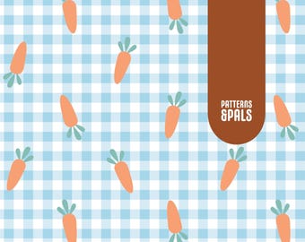 Blue Gingham Carrots Seamless Digital Pattern, Easter Seamless Repeat Pattern, Fabric Pattern, Seamless Digital File