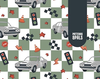 Cars Seamless File Digital, Race Car Seamless Patterns For Commercial Use, Retro Vehicle Seamless pattern, Boy Gender Neutral seamless file