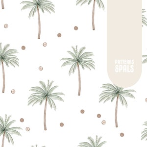 Palm Tree Seamless Repeat Pattern Neutral for Commercial Use, Summer Watercolor Digital Download File