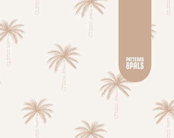 Palm Tree Seamless Repeat Pattern Neutral for Commercial Use, Summer Sketched Digital Download File