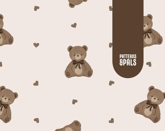 Teddy Bear Nursery Seamless Neutral Pattern File For Commercial Use, Beige Teddy Bears, Cute Repeat Design