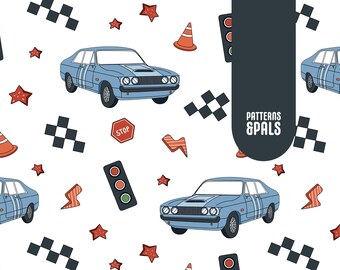 Cars Seamless File Digital, Race Car Seamless Patterns For Commercial Use, Retro Vehicle Seamless pattern, Boy Gender Neutral seamless file