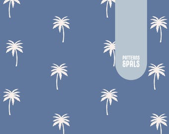 Palm Tree Seamless Repeat Pattern Neutral for Commercial Use, Summer Blue Palm Trees Digital Download File