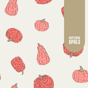 Patrón de calabaza con estampado de leopardo, diseño sin costuras en rosa otoñal, archivo de tela de Halloween otoñal de moda para uso comercial