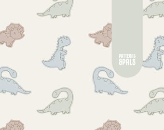 Dinosaur Earth Tones Seamless Repeat Pattern Boho Neutral for Commercial Use, Dino Nursery Digital File