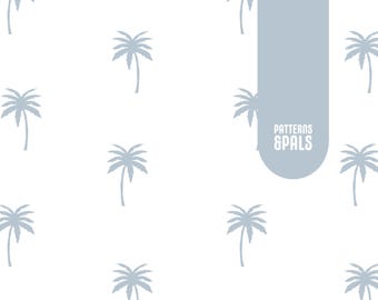 Palm Tree Seamless Repeat Pattern Neutral for Commercial Use, Summer Blue Palm Trees Digital Download File