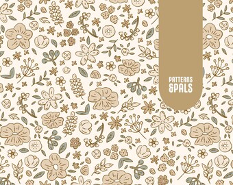 Vintage Floral Seamless Pattern Boho Neutral for Commercial Use, Flowers Cute Repeat Design