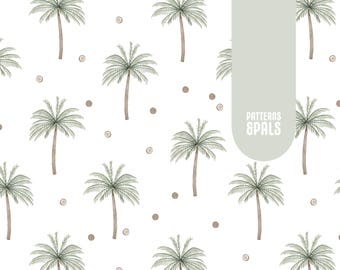 Palm Tree Seamless Repeat Pattern Neutral for Commercial Use, Summer Watercolor Digital Download File