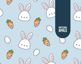 Easter Bunnies Seamless Digital Pattern, Easter Seamless Repeat Pattern, Carrots Fabric Pattern, Seamless Digital File