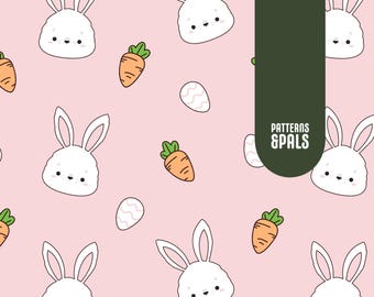 Easter Bunnies Seamless Digital Pattern, Easter Seamless Repeat Pattern, Carrots Fabric Pattern, Pink Seamless Digital File