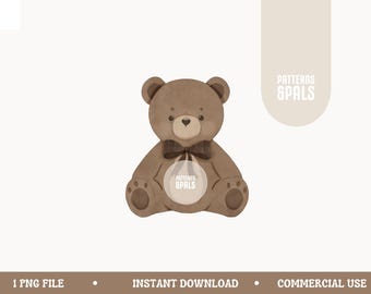 Watercolor Teddy Bear PNG, Cute Neutral Baby Design, Children's Illustration File, Teddy Instant Digital Download, Commercial Use