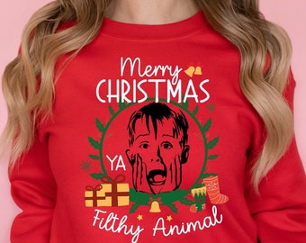 Ya Filthy Animal Merry Christmas Kevin Sweatshirt, Home Alone Merry Christmas, Kevin Sweatshirt, Home Alone Hoodie Saying Gift,Filthy Animal