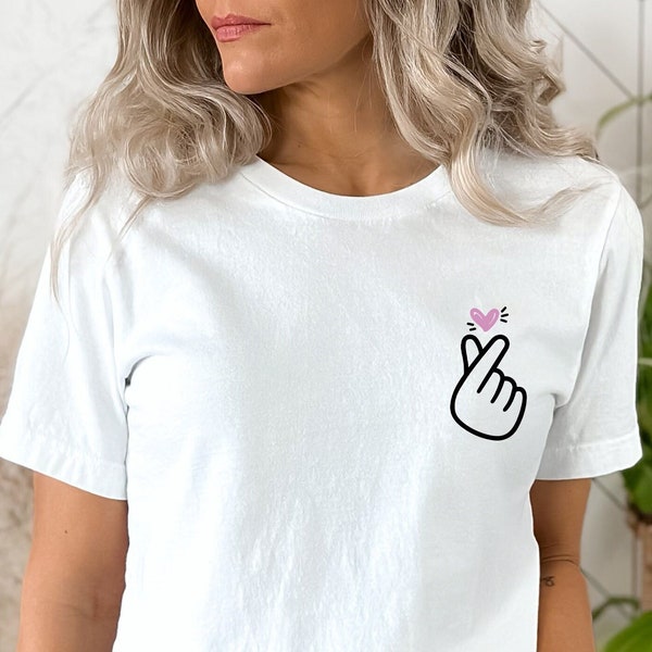 Korean Finger Love Symbol Shirt,Korean Finger Heart Tee,Cute K-Pop Tee,K-pop Shirt, Cool Kpop Outfit,Finger Heart Tee