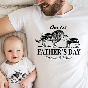 Personalized Our First Father&#39;s Day Together Lion and Cub Dad & Baby Shirt, Daddy Baby Gift T-shirt, Father and Son Matching Shirts,