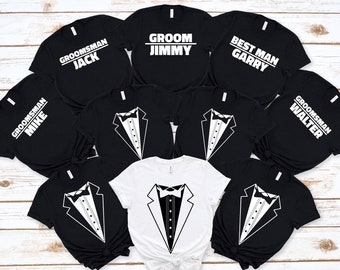 Custom Wedding Tuxedo T-Shirts - Groomsmen Shirts - Best Man Shirt - Groom Shirt - Bachelor Party Shirts - Personalized Set