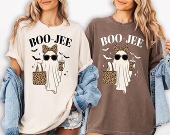 Comfort Colors® Boo Jee Halloween Shirt 2026, Ghost Leopard Bow Tee, Cute Spooky Halloween Outfit, Personalized Halloween Party Shirt