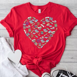 Book Lover T-Shirt: Books Heart Graphic Tee, Teacher Librarian Gift