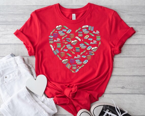 Book Lover T-Shirt: Books Heart Graphic Tee, Teacher Librarian Gift