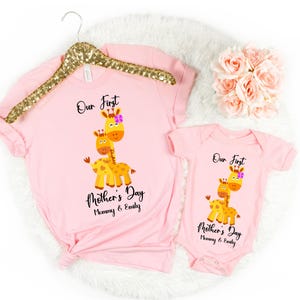Personalized Our First Mothers Day Shirt, Mommy and Me Giraffe Shirt, Custom Name Mothers Day Outfit, Matching Mom and Baby Tee