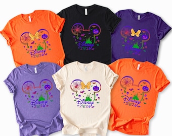 Disney Halloween Couple Shirt 2026, Colorful Mickey Minnie Tee, Family Matching Disneyland Trip Outfit, Spooky Season Apparel