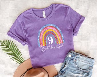 9th Birthday Girl T-Shirt: Rainbow Birthday Shirt