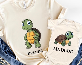 Dude And Lil Dude Tees, Father and Son Matching Shirts, Matching Turtles Father Son Tops, Matching Dad and Son Shirts, Daddy and Me Shirt