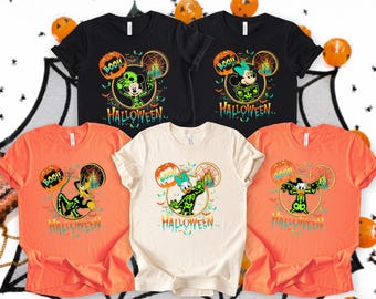 Disney Halloween Shirts 2026, Mickey Minnie Skeleton Tee, Spooky Castle Pumpkin Graphic, Matching Theme Park Outfit