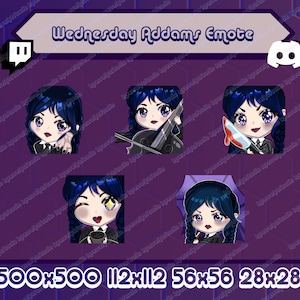 Cute Wednesday Addams Emotes - Twitch | Discord Emotes Pack