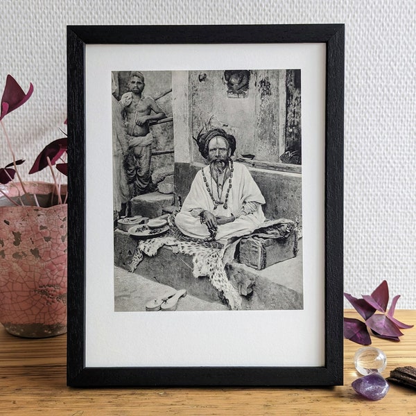 Aufnahme Indien 1920er Jahre, Kupfertiefdruck schwarz weiß, Bohemien Wand Deko, Yoga Studio Deko, Meditationsdeko, Antike Aufnahme