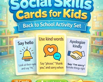 Social Skills Flashcards for Kids: Classroom Communication & Empathy (PDF + PNG Format)
