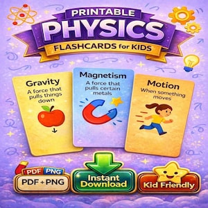 Physics Flashcards for Kids: Fun STEM Learning (PDF + PNG Downloadable Set)
