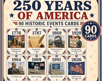 250 Years of America Cards Printable US History Events for Kids Classroom Homeschool