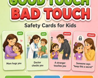 Good Touch Bad Touch Cards for Kids Printable Safety Flashcards PDF PNG Instant Download