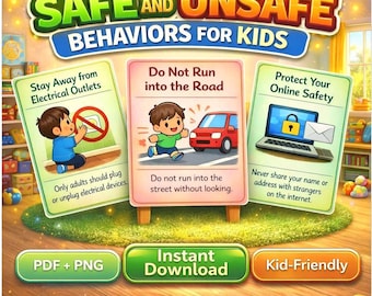 Safe vs Unsafe Behaviors Flashcards, 18 Child Safety Cards
