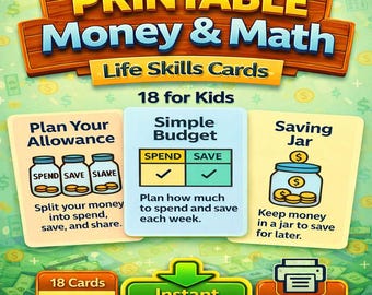 Money & Math Flashcards: Budgeting, Saving, Spending (Printable PDF