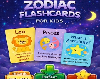 Zodiac Flashcards for Kids: Astrology Learning Cards (Digital Download)