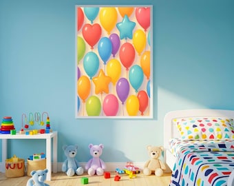 Colorful Balloon Nursery Print: Heart, Star, Round Balloons (Digital Download, PDF Files Included)