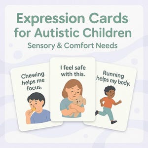 Cartões sensoriais adequados para crianças com autismo, flashcards de atividades calmantes para impressão para regulação emocional em PDF e PNG para crianças com necessidades especiais
