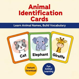Printable Animal Identification Flash Cards for Kids | Learn Animal Names & Vocabulary | Colorful Preschool Animal Recognition Cards