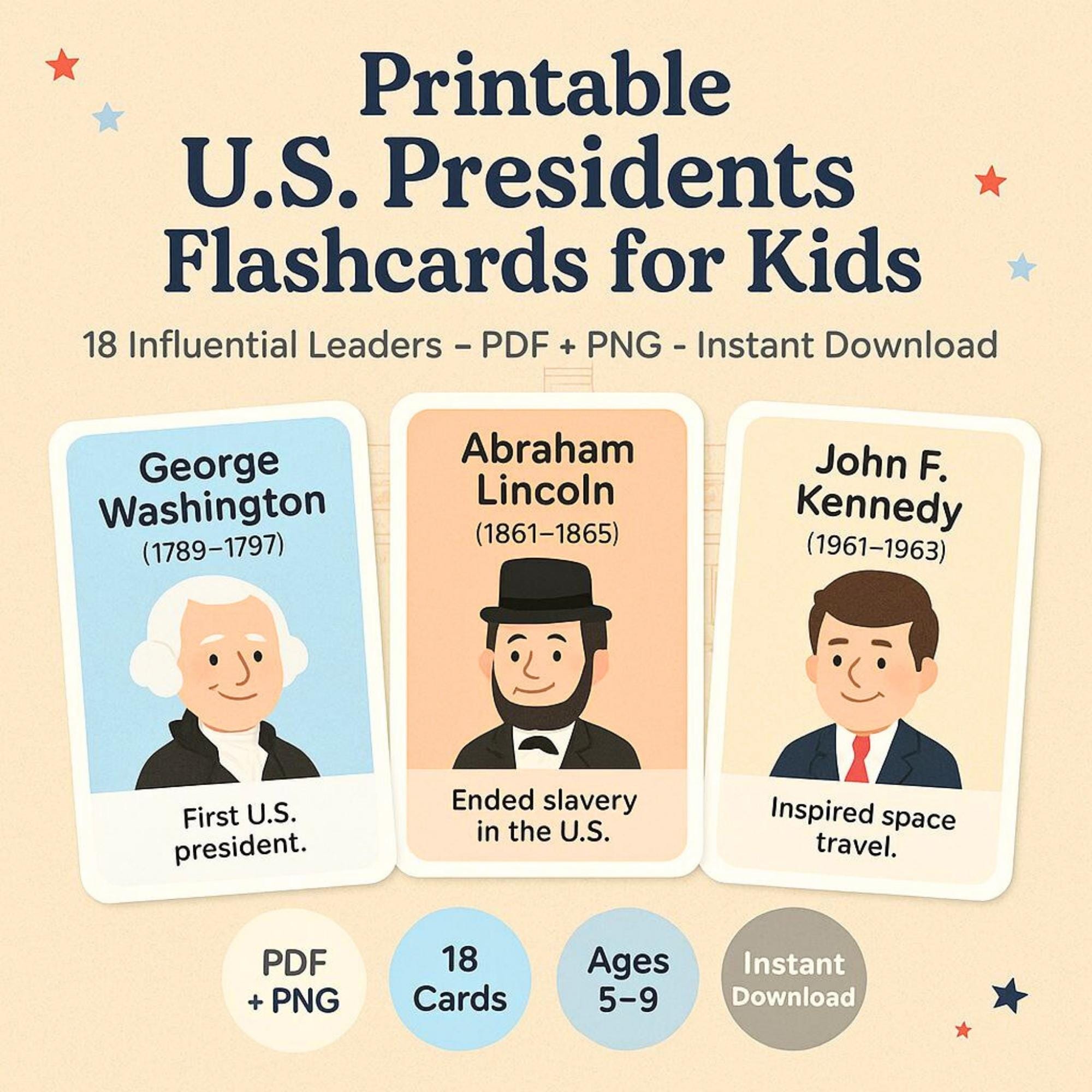 u.s. presidents flashcards for kids: american history printable