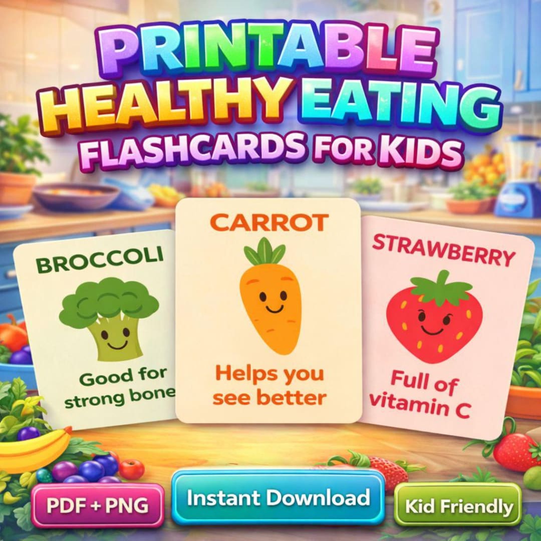 Healthy Eating Flashcards for Kids: Fruits & Veggies - Printable ...
