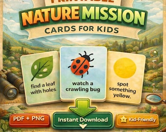 Nature Scavenger Hunt Cards for Kids: Outdoor Learning Activities (PDF & PNG Downloadable Set)