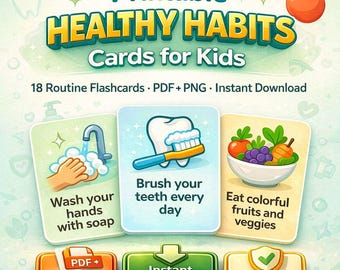 Healthy Habits Flashcards for Kids: Daily Routine, Morning & Evening (PDF + PNG Set)