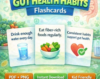 Gut Health Habits Flashcards for Kids & Adults