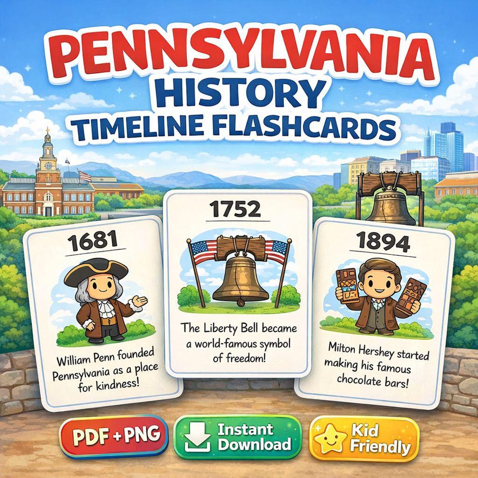 Pennsylvania History Timeline Flashcards for Kids | Printable ...