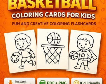 Basketball Coloring Pages: Fun Sports Activity Cards for Kids (PDF + PNG Download)