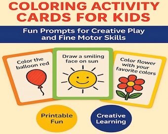 Printable Coloring Activity Cards for Kids: Drawing Prompts (PDF & PNG)